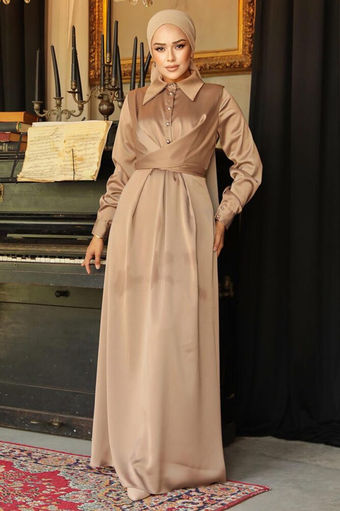 Modest Mink Satin Dress 45661V - 2