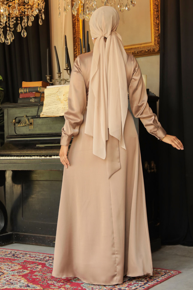 Modest Mink Satin Dress 45661V - 3
