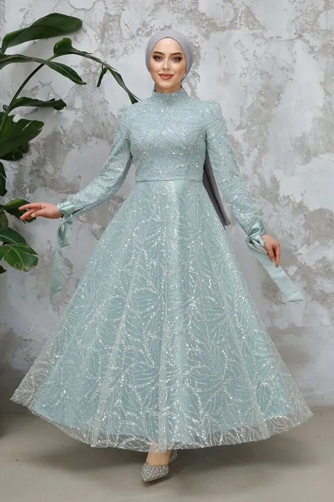 Modest Mint Elegant Evening Gown 4908MINT - 1