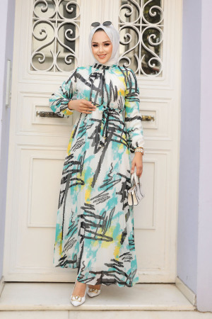 Modest Mint Floral Long Sleeve Dress 34463MINT - 2