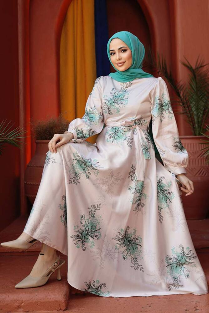 Modest Mint Floral Long Sleeve Dress 60911MINT - 2