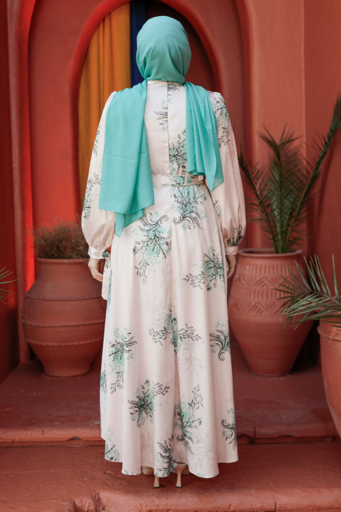 Modest Mint Floral Long Sleeve Dress 60911MINT - 3