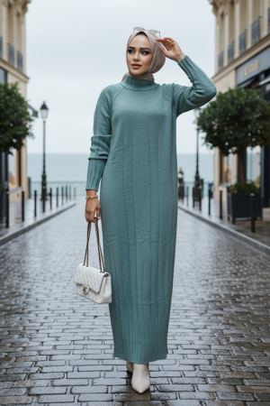 Modest Mint Long Knitwear Dress 31230MINT - NEVA STYLE
