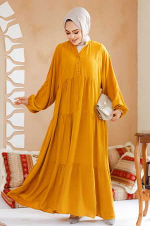 Modest Mustard Dress For Women 20612HR - 1