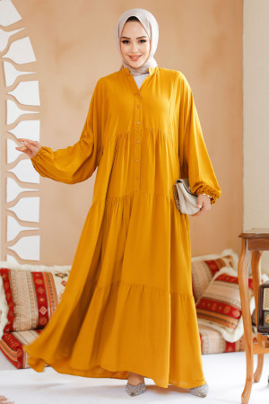 Modest Mustard Dress For Women 20612HR - 3
