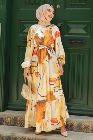 Modest Mustard Long Sleeve Dress 23156HR - 1