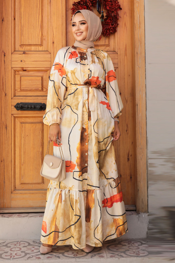 Modest Mustard Long Sleeve Dress 23156HR - 6