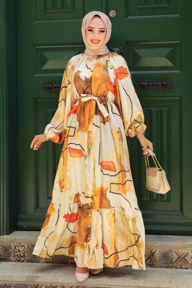 Modest Mustard Long Sleeve Dress 23156HR - 2