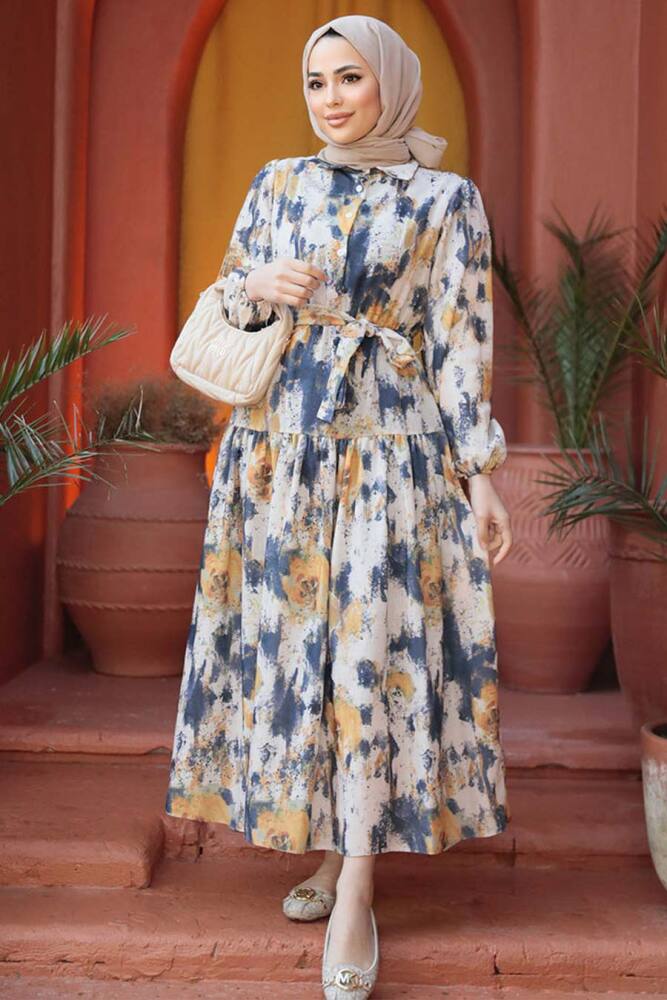 Modest Mustard Maxi Dress 60892HR - 1