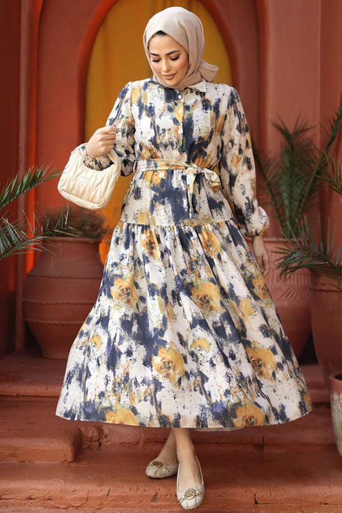 Modest Mustard Maxi Dress 60892HR - 2