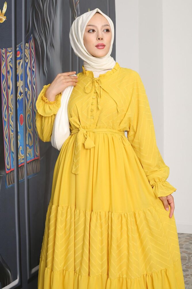 Modest Mustard Pastel Dress 14232HR - 3