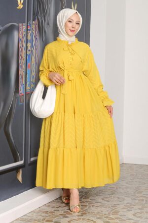 Modest Mustard Pastel Dress 14232HR - 4
