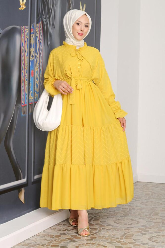 Modest Mustard Pastel Dress 14232HR - 4