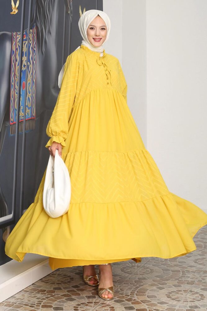 Modest Mustard Pastel Dress 14232HR - 1