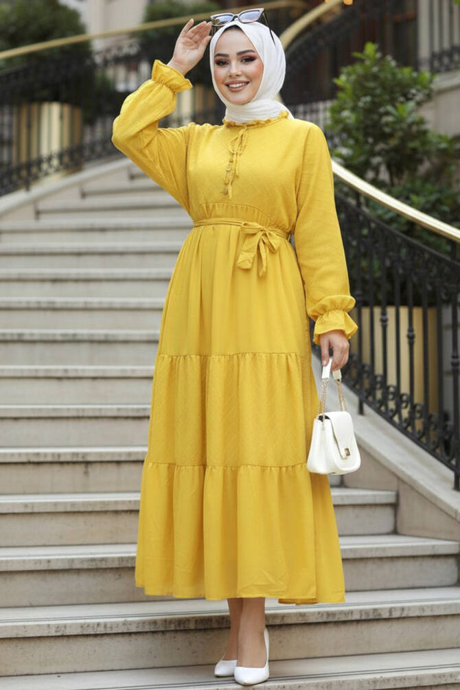 Modest Mustard Pastel Dress 14232HR - 1