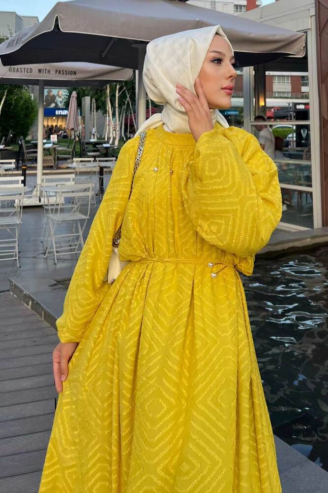 Modest Mustard Summer Dress 14291HR - 2