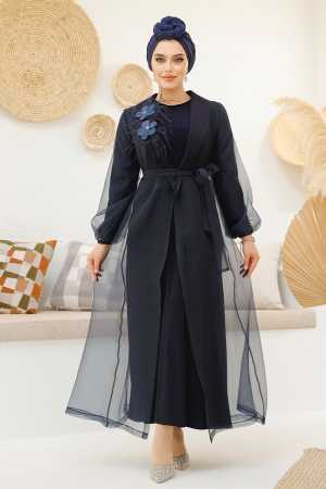 Modest Navy Blue Abaya 46651L - 3