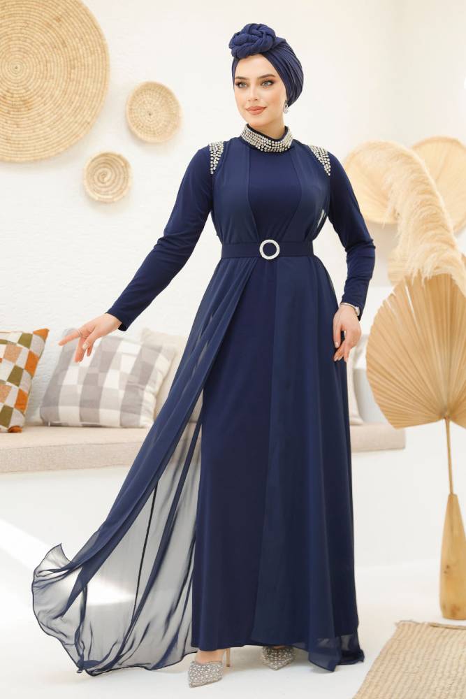 Modest Navy Blue Abaya Dual Suit 43201L - 1