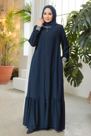 Modest Navy Blue Abaya Dubai 45276L - 1
