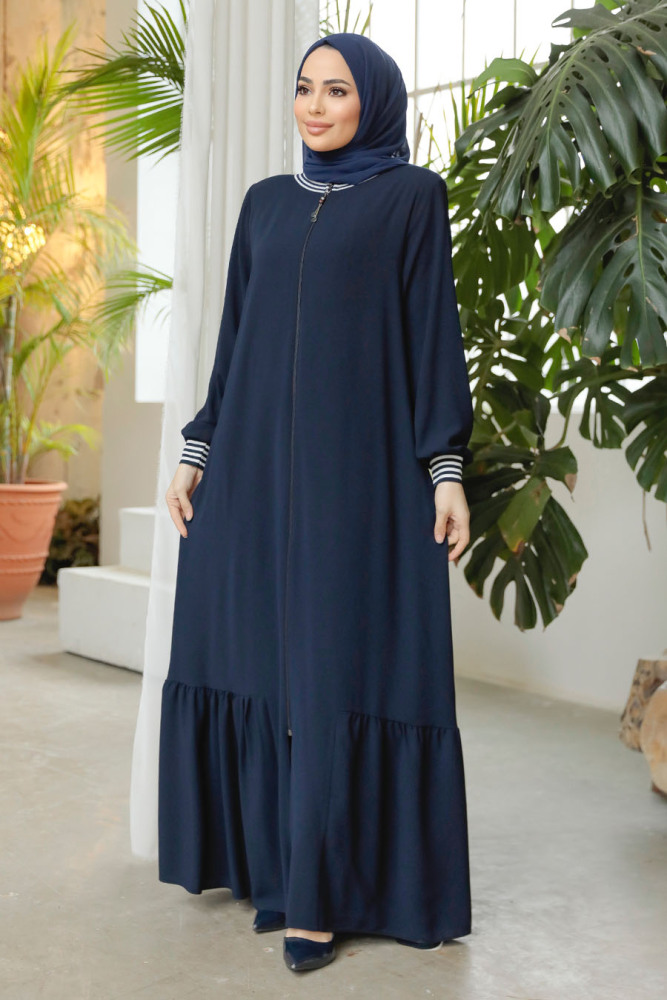 Modest Navy Blue Abaya Dubai 45276L - 3