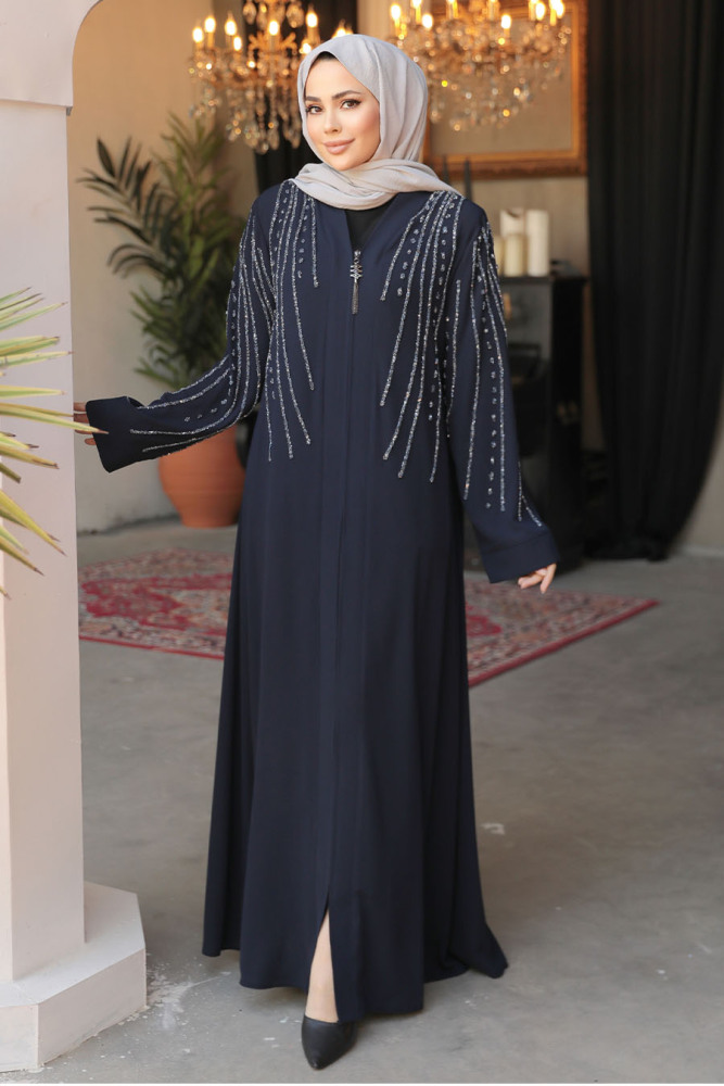 Modest Navy Blue Abaya For Women 29111L - 2