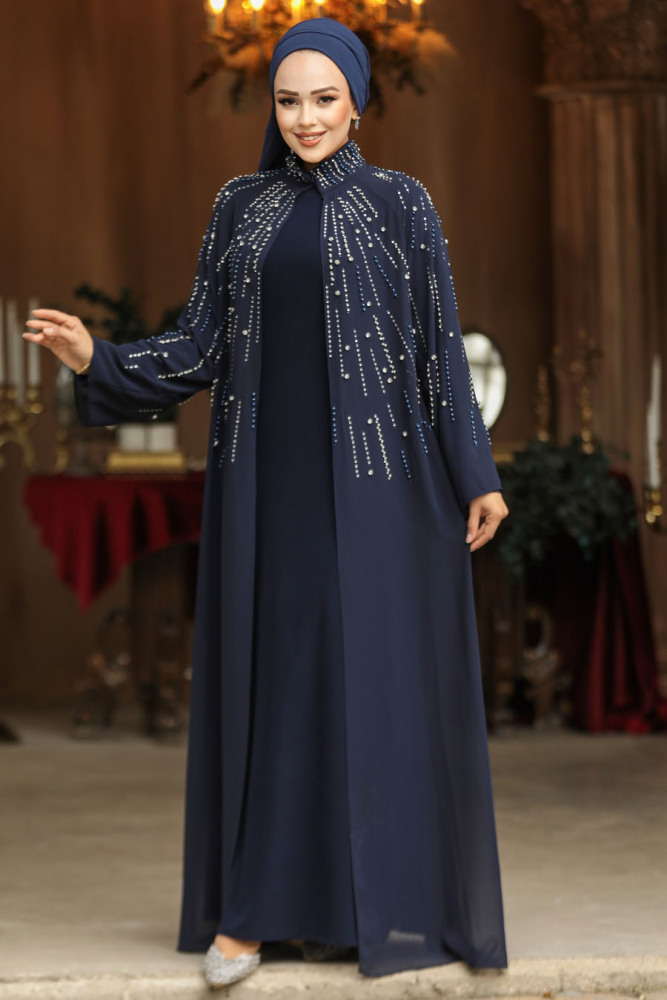 Modest Navy Blue Abaya Suit 46151L - 1