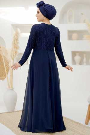 Modest Navy Blue Bridal Dress 4443L - 5