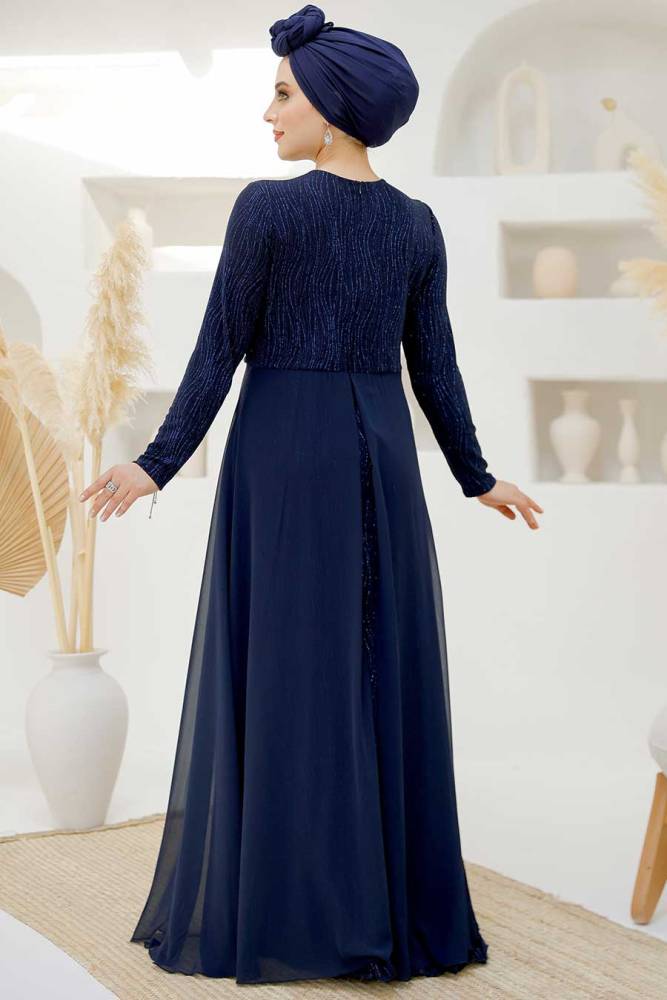Modest Navy Blue Bridal Dress 4443L - 5