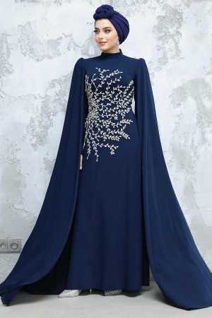 Modest Navy Blue Bridal Dress 49912L - 3