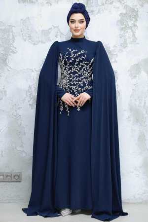 Modest Navy Blue Bridal Dress 49912L - 2