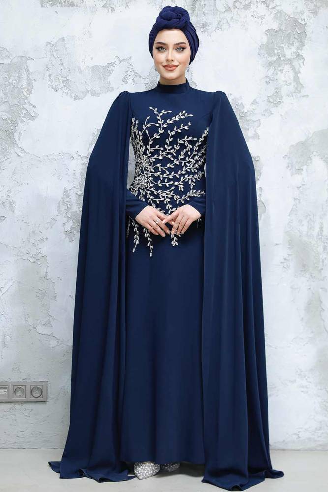 Modest Navy Blue Bridal Dress 49912L - 2