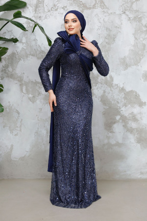 Modest Navy Blue Bridal Dress 50541L - 2