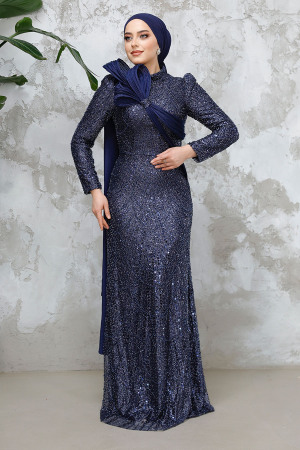Modest Navy Blue Bridal Dress 50541L - 3