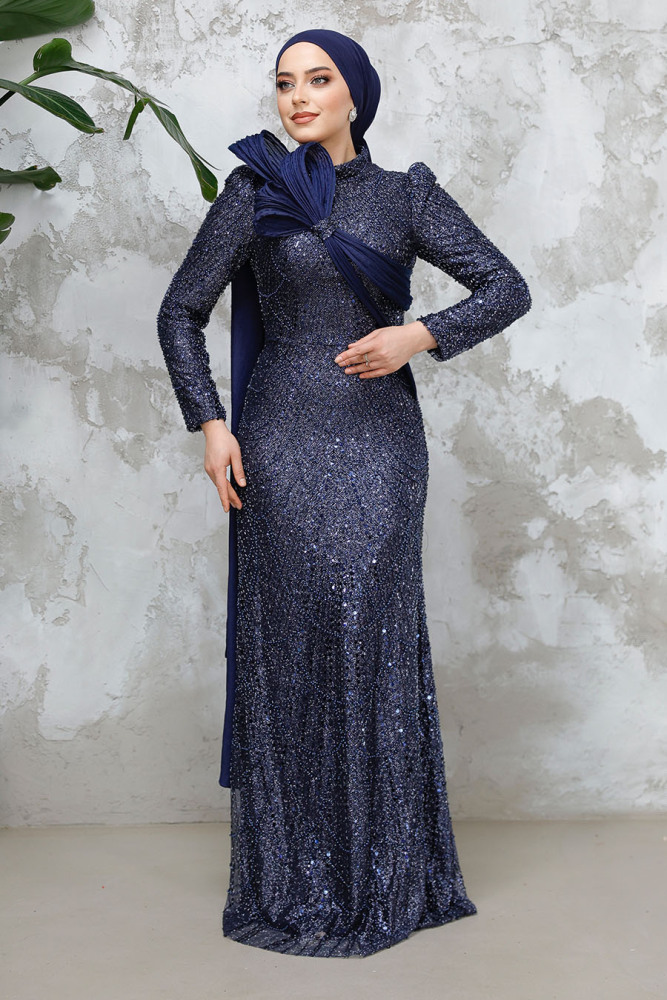 Modest Navy Blue Bridal Dress 50541L - 3