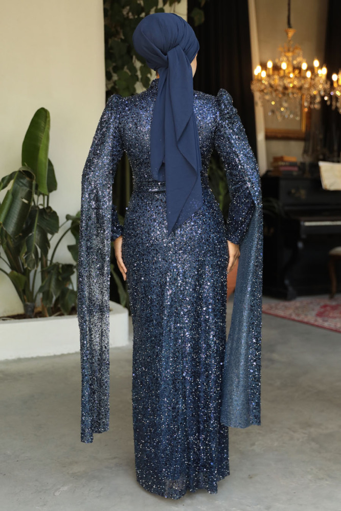 Modest Navy Blue Bridal Dress 52241L - 4