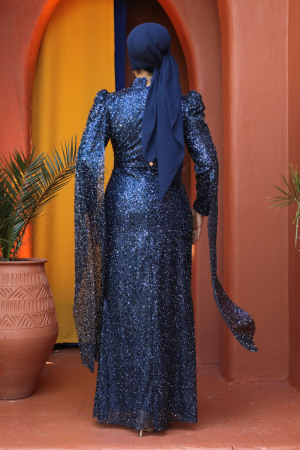 Modest Navy Blue Bridal Dress 52241L - 8