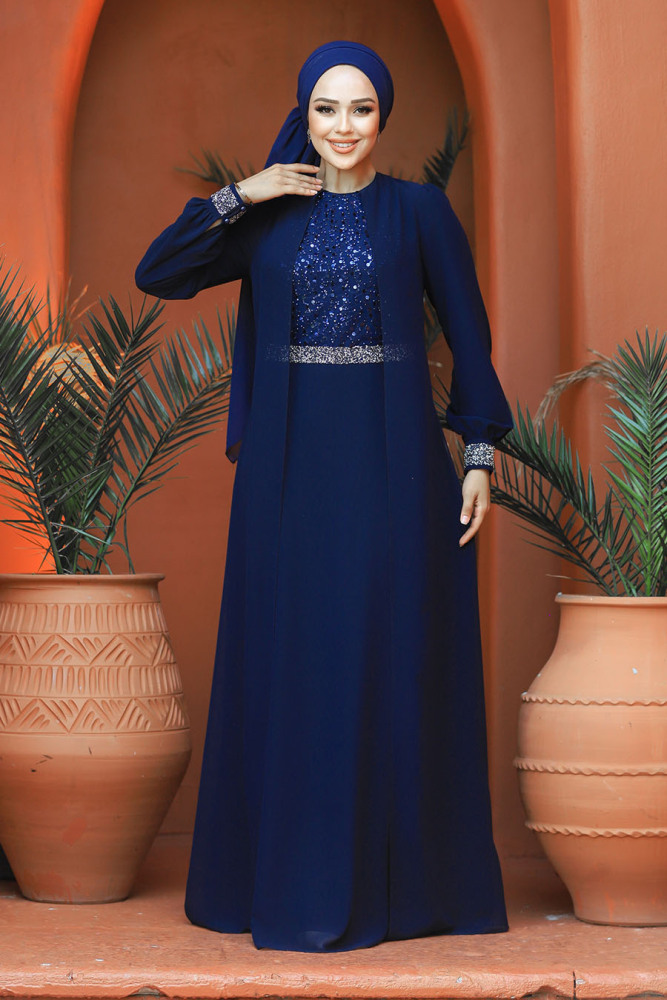 Modest Navy Blue Bridesmaid Dress 25876L - 1