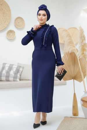 Modest Navy Blue Bridesmaid Dress 46331L - 1