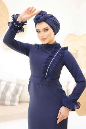 Modest Navy Blue Bridesmaid Dress 46331L - 3
