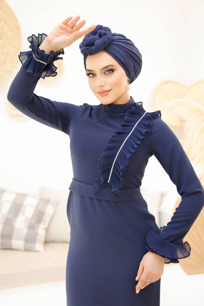Modest Navy Blue Bridesmaid Dress 46331L - 3