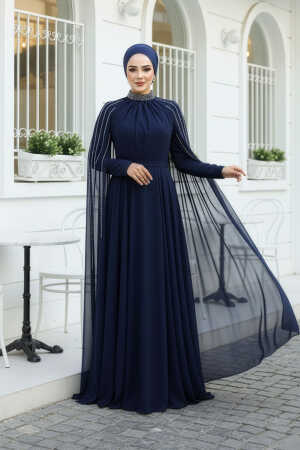Modest Navy Blue Bridesmaid Dress 47381L - 1