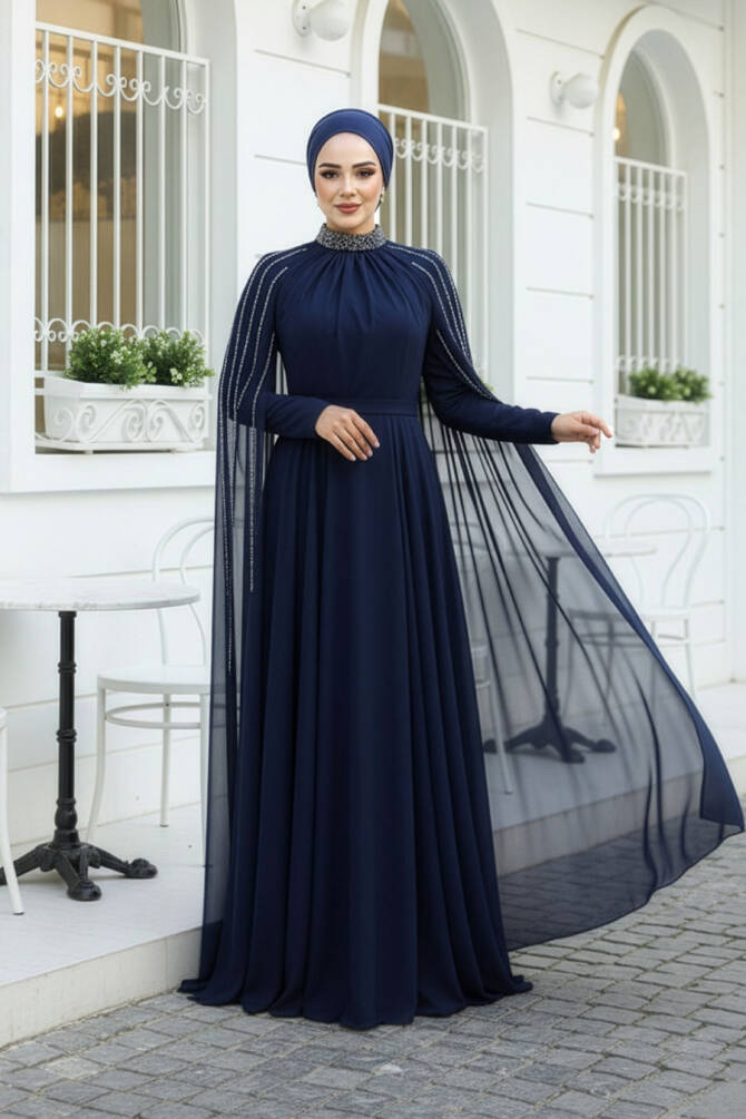 Modest Navy Blue Bridesmaid Dress 47381L - 1