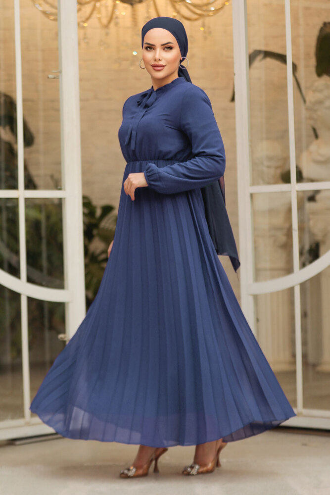 Modest Navy Blue Chiffon Maxi Dresses 50351L - 1