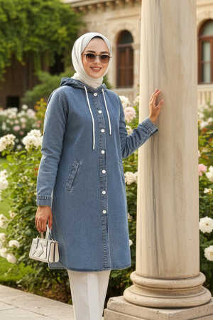 Modest Navy Blue Denim Coat 19117L - 1