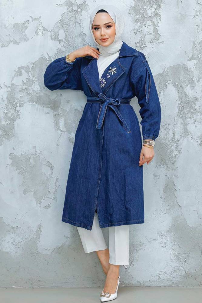 Modest Navy Blue Denim Coat 6392L - 2