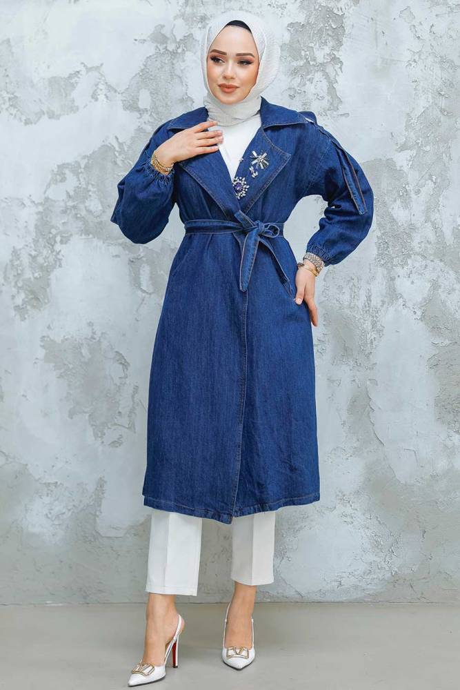 Modest Navy Blue Denim Coat 6392L - 3