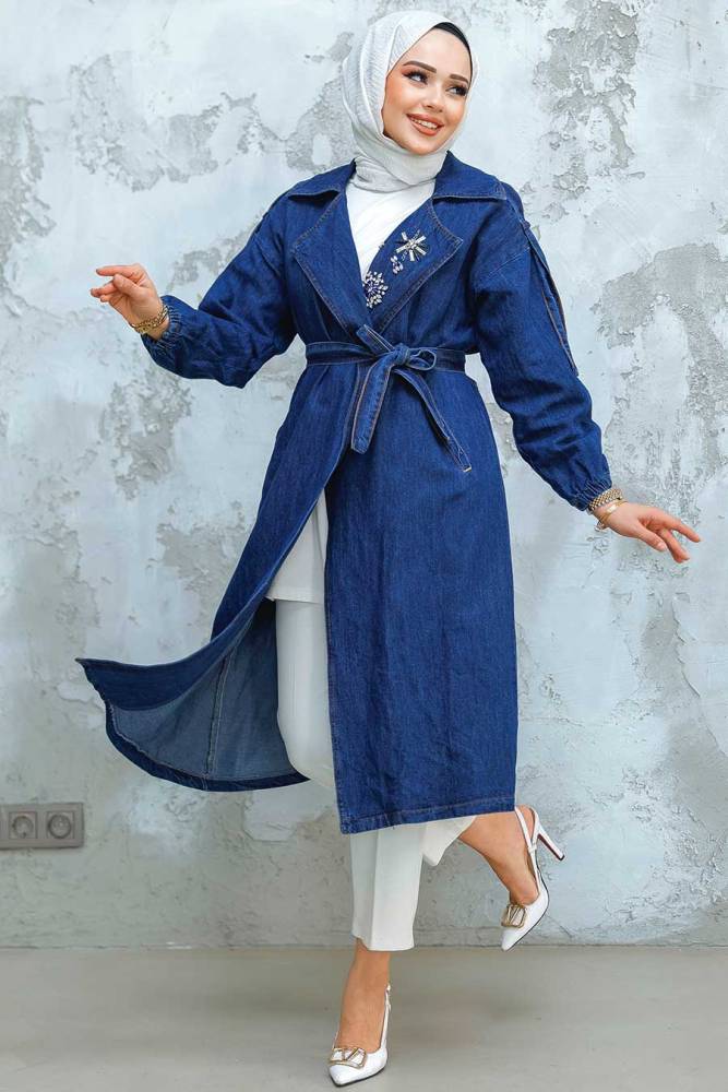 Modest Navy Blue Denim Coat 6392L - 1
