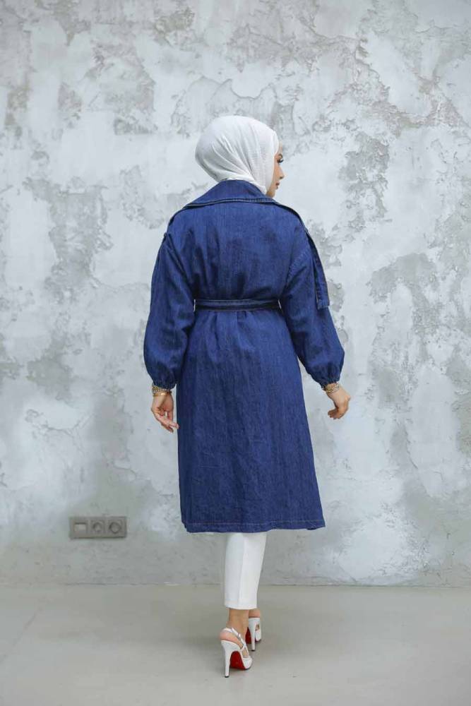 Modest Navy Blue Denim Coat 6392L - 4