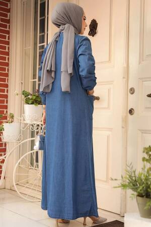 Modest Navy Blue Denim Dress 10922L - 3