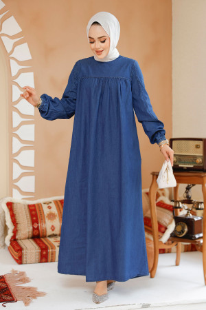 Modest Navy Blue Denim Dress 19125L - 3